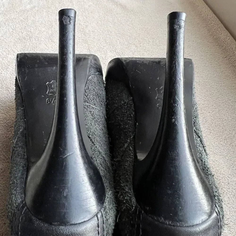 Tory Burch Hamila Dark Gray Distressed Suede Lace Up High Heel Booties Women 6.5